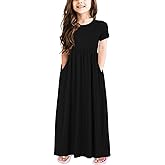 GORLYA Girl's Short Sleeve Floral Print Loose Casual Long Maxi Dress with Pockets 4-12 Years