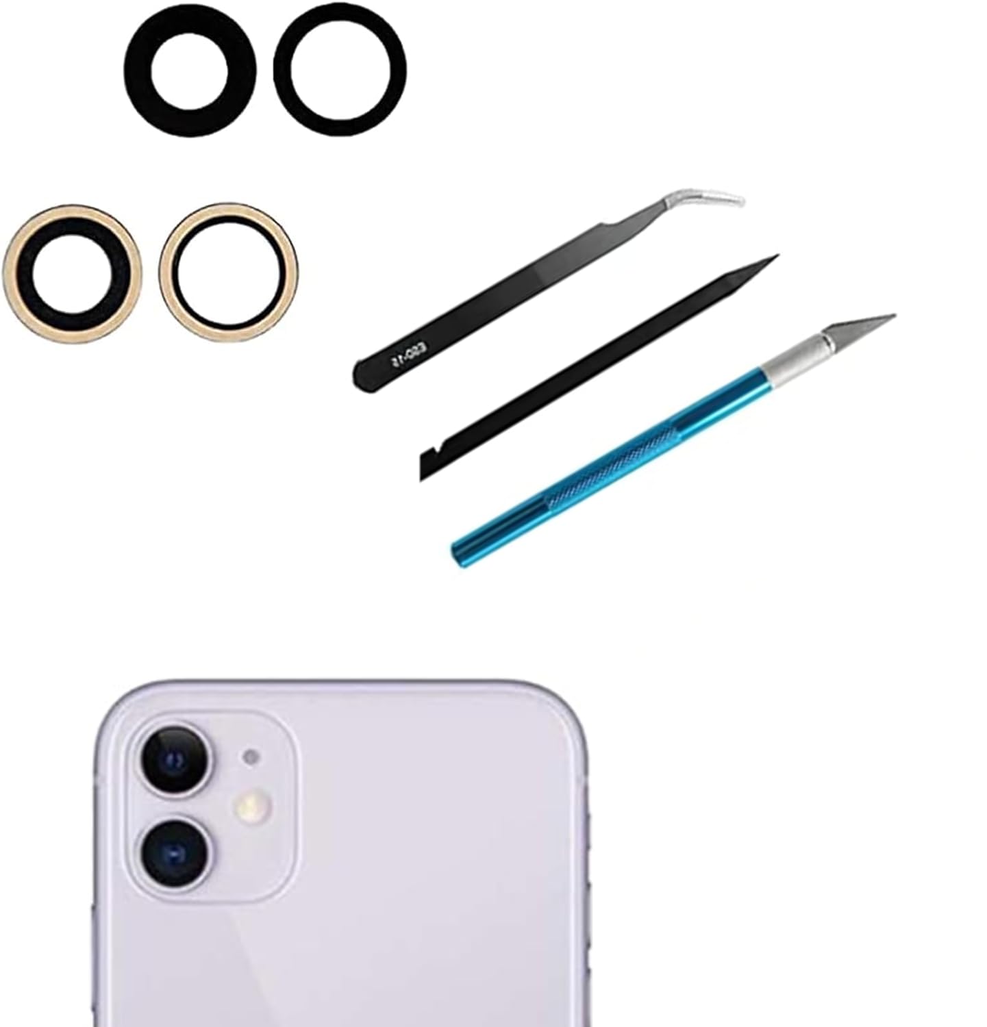 Dakexiong 2 Pcs/Set 11 Camera Glass Lens Replacement for iPhone 11 Back Rear Camera Glass Lens Cover Replacement+Repair Tool Kit, Anti-Lens Scratch & Waterproof