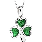 Biddy Murphy Irish Gifts Shamrock Sterling Silver Green Enamel Charm Necklace, Sturdy 18" Trace Chain, Lucky Irish Gift, Celtic Jewelry, Made in Ireland