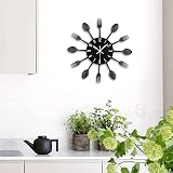 Timelike 3D Removable Wall Clock Mirror Kitchen Decor Cutlery Style 32cm view 7