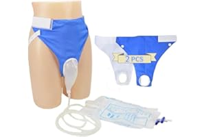 SHANZHINAN Condom Catheter Urine Collection Bag Reusable Wearable Silicone Urine Drainage Device with 2 Catheter Bag Systems 2 Piece Pants Set (Men Blue+White)