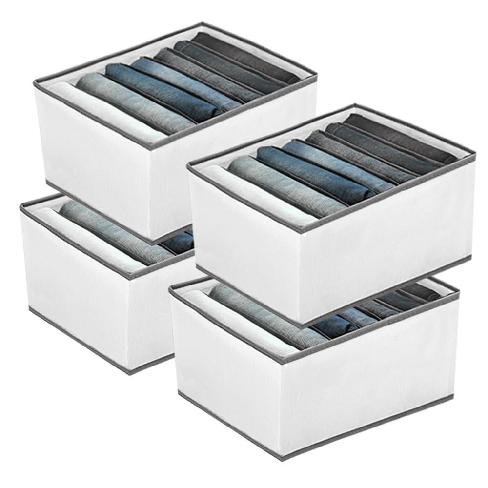 EASEVE 4 Pack Wardrobe Closet Organiser and Storage for Clothes - 7 Grids Foldable Drawer Dividers Organizer for Jeans | Trousers | Shirts | Pants, Stackable Clothing Storage Boxes — image 1