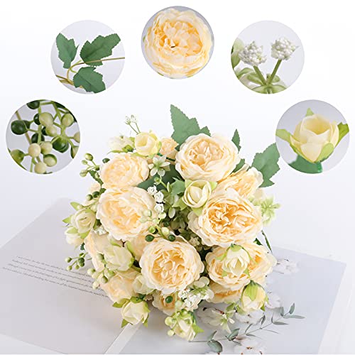 4 Bundles Peonies Silk Flowers, Artificial Peonies for Home Decoration and Wedding Bride Bouquet, Fake Peony Flowers Bulk as Crafts DIY Fake Plants Without Vase (Champagne)