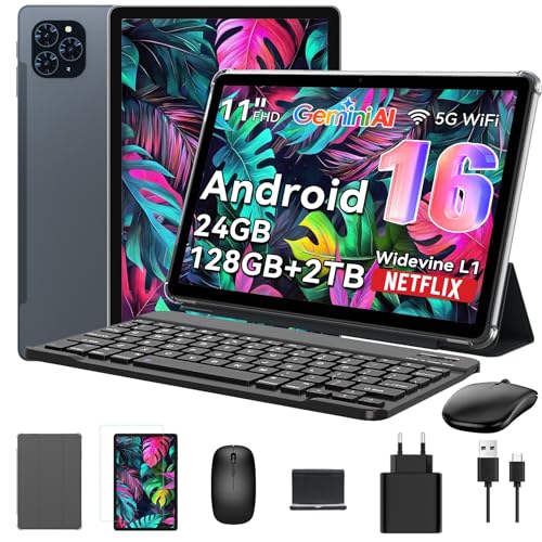 TABWEE Gemini AI 3.0 Tablet 11 Inch Android 16 with Pen and Keyboard, 24GB RAM + 128GB ROM (2TB TF), FHD IPS 120Hz Display, 8000mAh Battery, 13MP Camera, 5G WiFi/BT 5.0, PC Mode for Study & Work