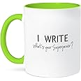 3dRose 11oz Coffee Mug Two-Tone Green - I Write What's Your Superpower – Writer Coffee Mug, Coffee Mugs with Funny Sayings, G