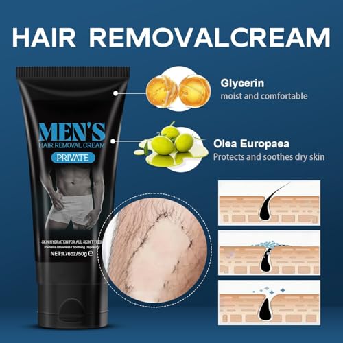 LBOYLOVE® 2 Pcs Hair Removal Cream for Men, Painless Depilatory for Unwanted Male Hair in Private Area, Suitable for All Skin Types and Sensitive, 1.76oz/50g