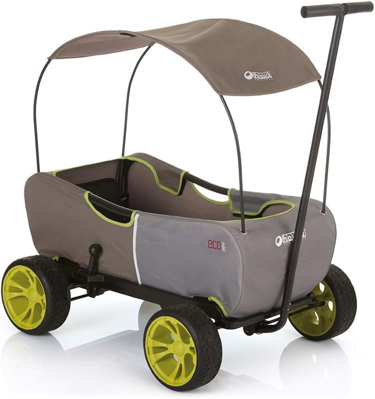 Eco Mobil Carro de Mano, apto para 2 Niños, Carro Transporte Plegable, Antivuelco, Toldo, Bollerwagen Niños, Asiento Acolchado, Freno, Carro Plegable, Carga Máxima 50 kg, Forrest Grayge