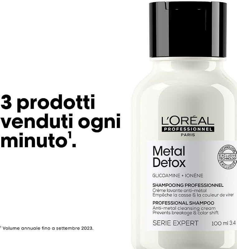 Mini Shampoo Ristrutturante per Tutti i Tipi di Capelli Danneggiati, Rischio di Rottura Ridotto, Colore Protetto, Chioma Lucente&Setosa, Senza Solfati, Metal Detox, 100 ml