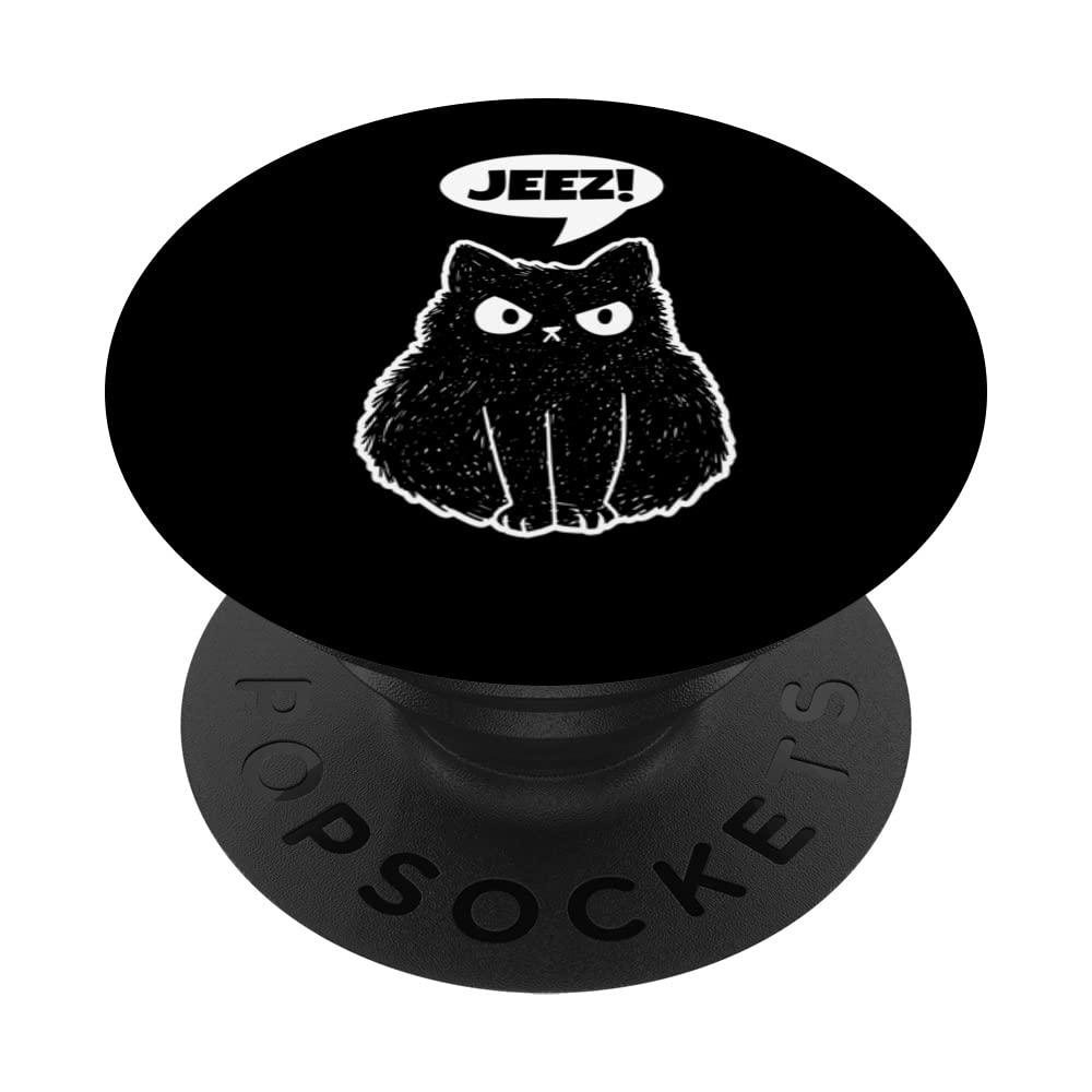 Angry Looking Cat Says "Jeez!" (Jesus) PopSockets Swappable PopGrip