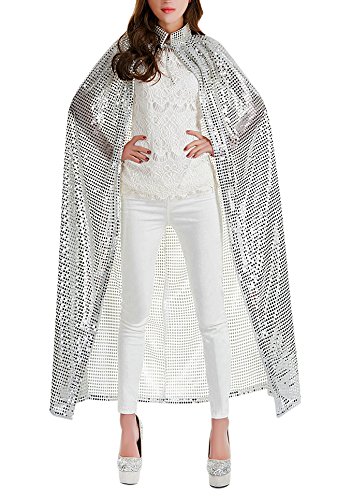 BXT Women Girls Halloween Cloak Full Length Sequin Cloak Cosplay Party Costume Dress Up Props Essentials Shiny Halloween Cape Christmas Party Silver