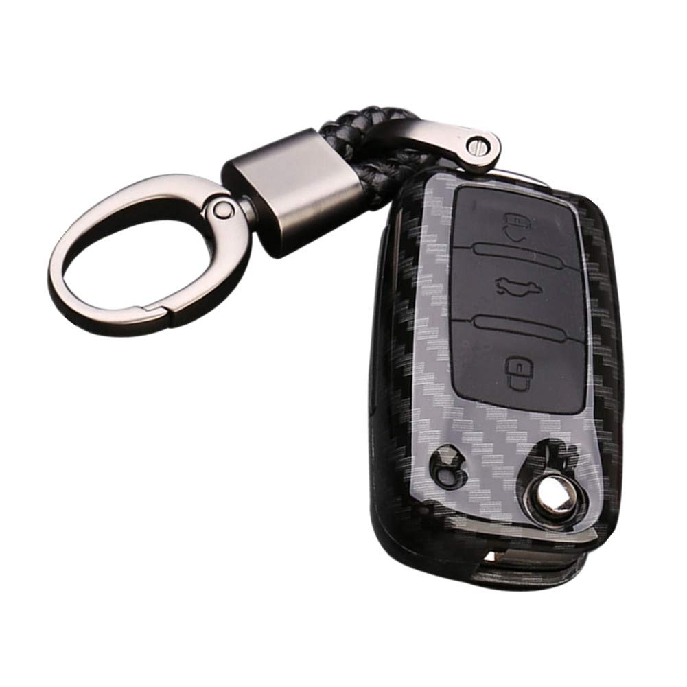 Happyit ABS Carbon Fiber Shell+Silicone Car Key Cover Case Keychain for Volkswagen VW Bora Beetle Tiguan Passat B5 B6 MK5 6 Jetta Eos SEAT Sagitar Golf 6 3 Buttons Remote (B Black + black)