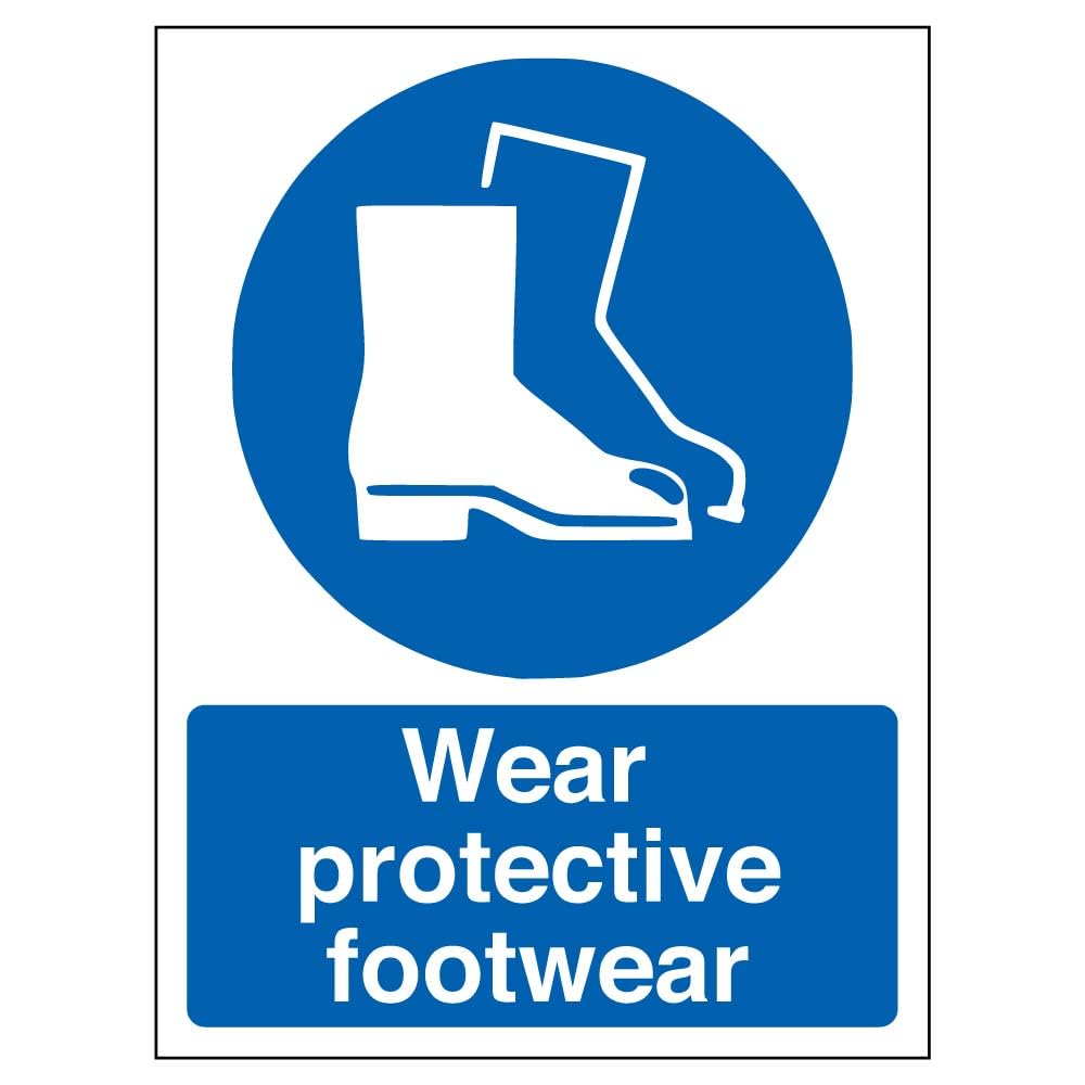 V Safety Mandatory PPE - Wear Protective Footwear - 150 x 200 mm Safety Sign — image 1
