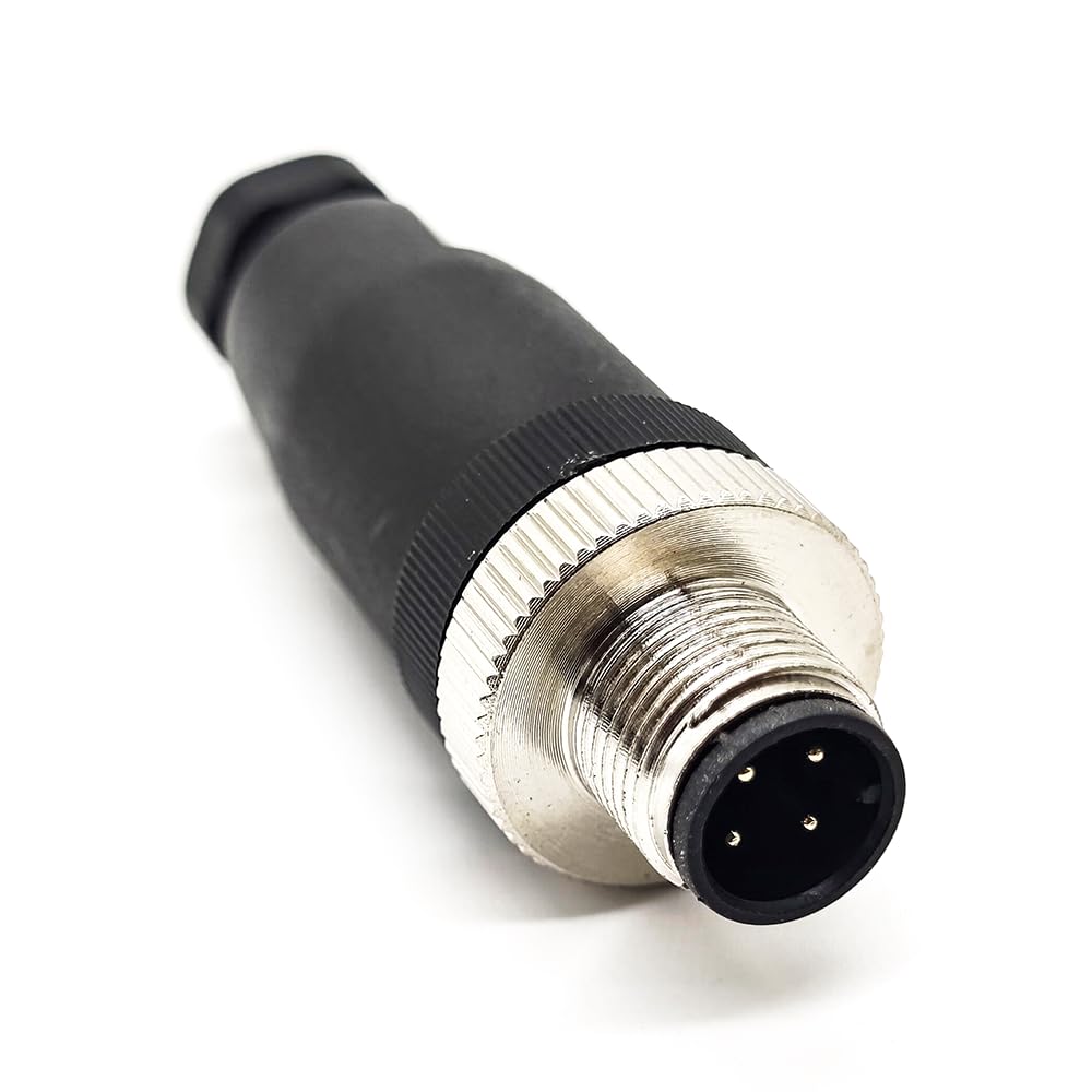 Elecbee M12 4-Pin Connector Plug, 12 mm Sensor Cable A-Code Thread Lock Aviation Round IP67 Waterproof Unshielded Industrial Connector for Outdoor Use (Male)