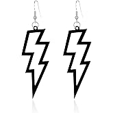 Chanaiqw Lighting Neon Earrings Acrylic Exaggerated Lightning Bolt Dangle Drop Pendant Vintage Earrings Halloween Retro 80 90 Party Costume Accessories Jewelry for Women