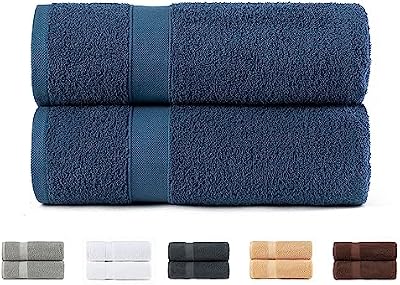 Lot de 2 Grands Serviettes de Bain 100% Coton 550 g/m² Extra Doux, très absorbantes et à séchage Rapide. Dimensions : 100 x 150 cm, Bleu Marine