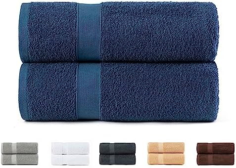 2 große Badetücher, 100% Baumwolle, 550 g/m², extra weich, sehr saugfähig und schnell trocknend, Maße 100 x 150 cm, Marineblau