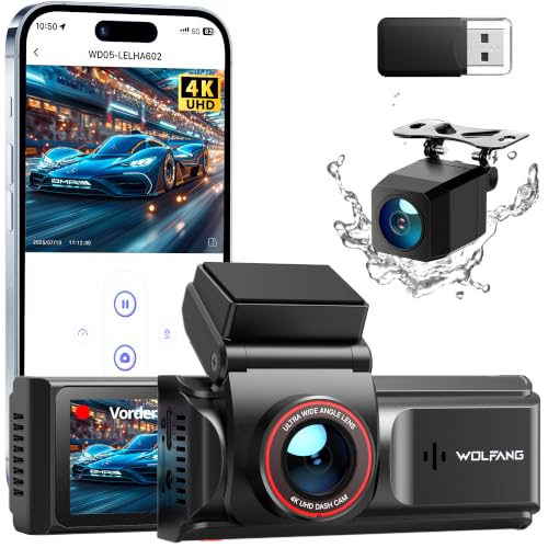 WOLFANG 4K Dash Cam Front and Rear WiFi Dashcam, Dual Car Camera Dash Cam with 3IPS, Super Night Vision, Loop Recording, G-Sensor, 170 Wide Angle, Parking Guard, APP Control