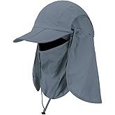 Foldable Sun Cap, Fishing Hats, UPF 50+ Protection Caps with Face Mask Neck Flap