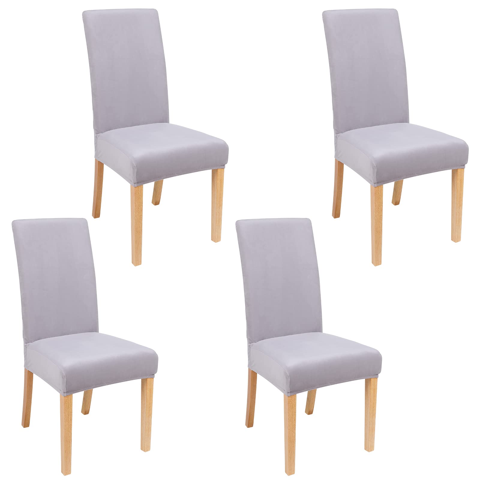 Photo 1 of Smiry Velvet Stretch Chair Covers for Dining Room Set of 4, Soft Fit Removable Washable Kitchen Parsons Chair Slipcover Protector, Light Grey