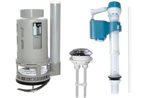 Ulinlo Pouly 3-Inch Dual Flush Valve Replacement Kit for One Piece Toilet: Include 8" Height Flush Valve, 2.2" Threaded Button, Fill Valve. Fits Tanks 10-13.5" Tall, Drain Holes 3.2-3.6"