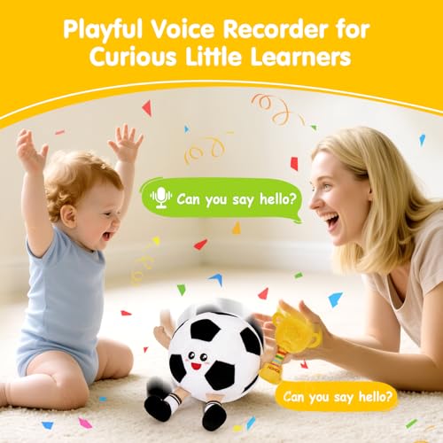 hahaland Baby Toys 6-12 Months – Popping Ball Football Toys Children 1 Year with Music & Recording, Tummy Time Interactive Plush Gifts Baby 6 9 12 Months
