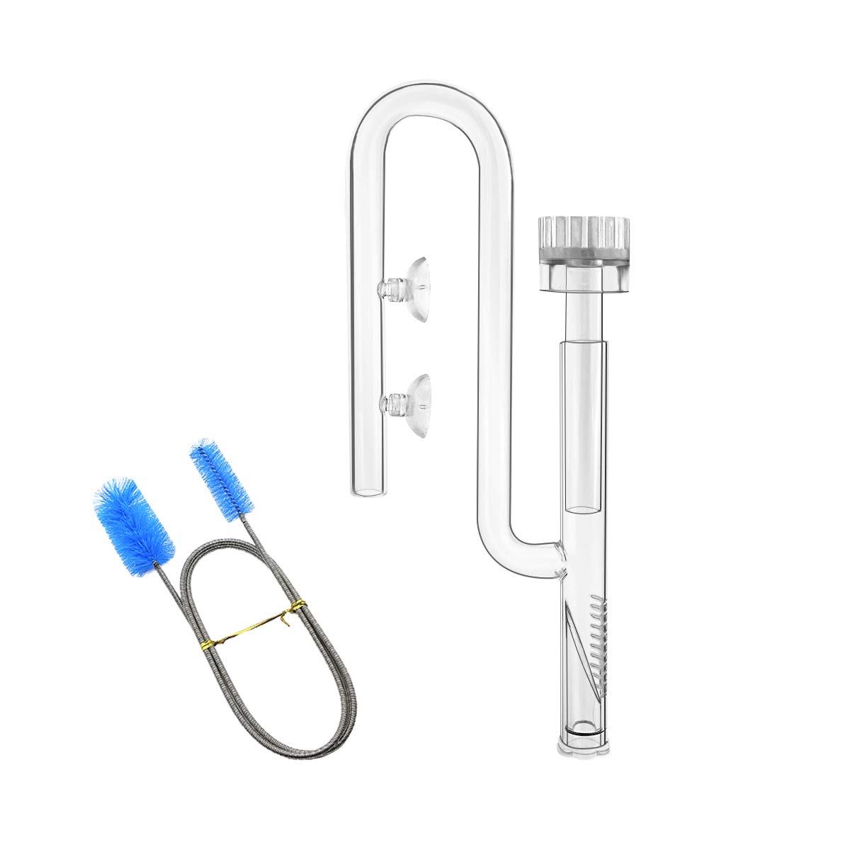 IAFVKAI 17mm Glass Aquatic Inflow Lily Pipe with Surface Skimmer for Aquarium Filter 5/8" i.d. (16/22mm) Tubing and Stainless Steel 90cm Flexible Cleaning Brush for Aquarium Planted Tank