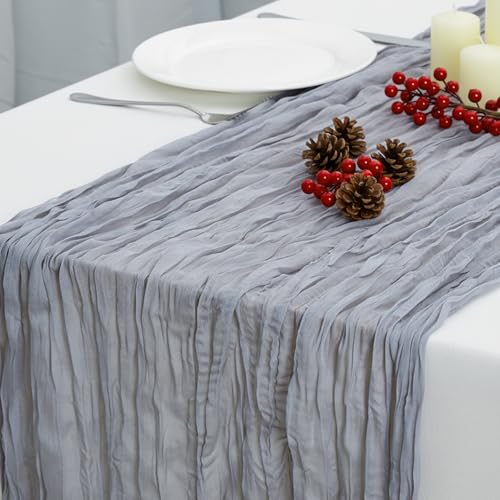 Grey Cheesecloth Table Runner Boho Wedding Decor