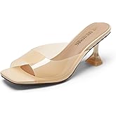 DREAM PAIRS Women's Clear Heeled Sandals Square Toe Transparent Stiletto Mules Slip on Wedding Dress Shoes