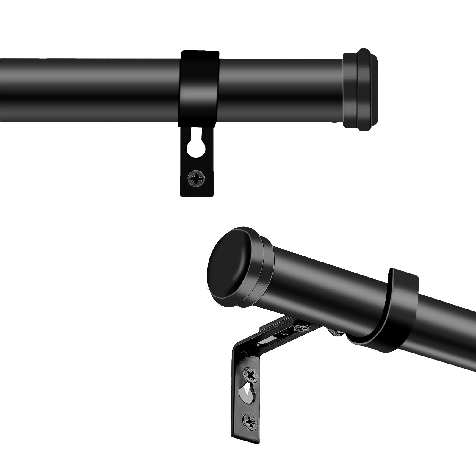 Photo 1 of "Black Wrap Around Industrial Curtain Rod, 32-86 Inches Adjustable, 1-Inch Diameter, Black - Indoor and Outdoor Use"