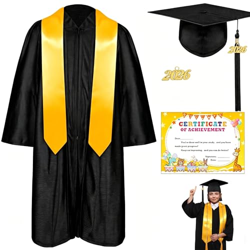 GOGOBAO Kindergarten Graduation Cap and Gown Set with Tassel 2025 Charms Graduations Stoles for Kid Preschool