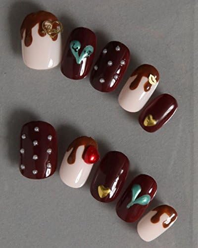 Amazon ゆずネイル ネイルチップ 薄ピンク ブラウン ドット ハートスイーツ ガーリー 223 1 Bocp ゆずネイル ネイルチップ 通販