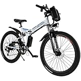 ANCHEER Folding Electric Mountain Bike with 26 Inch Wheel, Large Capacity Lithium-Ion Battery (36V 250W), Premium Full Suspension and Shimano Gear