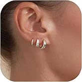 3 Pairs Huggie Hoop Earring Set 18K Gold Plated Cubic Zirconia Cartilage Earrings, Multi Piercings Ear Jacket Earring Climber Stud Earring for Women Everyday Earrings