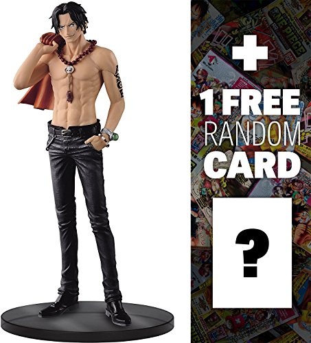 Banpresto Portgas D. Ace [Black Jeans]: ~7" One Piece x DXF Jeans Freak Statue Figurine + 1 FREE Official Japanese One Piece Trading Card Bundle (36449)