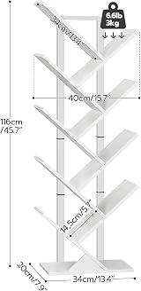 HOOBRO Tree Bookshelf Tall 9-Tier White Floor Standing Bookcase EWT08SJ01G1 view 3