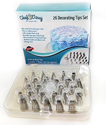 Chef Tomy Cake decorating tips set professional 26-pieces with Storage Case