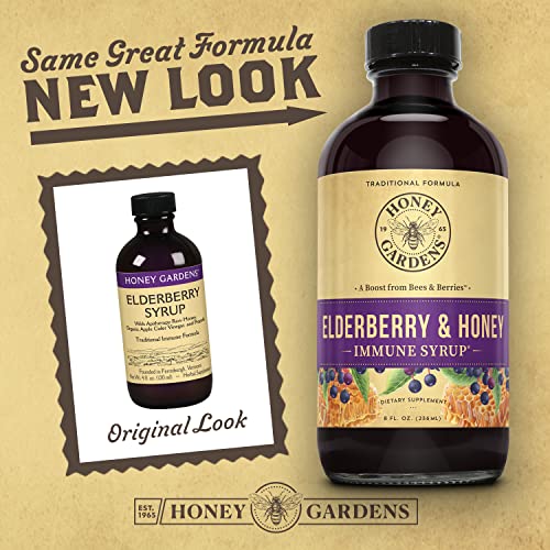 Honey Gardens Elderberry Syrup with Apitherapy Raw Honey, Propolis