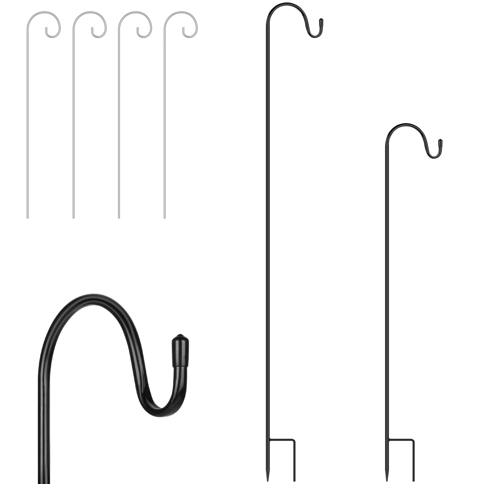 OFFCUP Shepherds Crook Hooks, 2pcs 75cm/100cm Bird Feeder Pole, Adjustable Height Shepherds Hooks with 4pcs Place Card Holders, Bird Feeders Hanging Station for Garden Lights, Bird Feeder ect