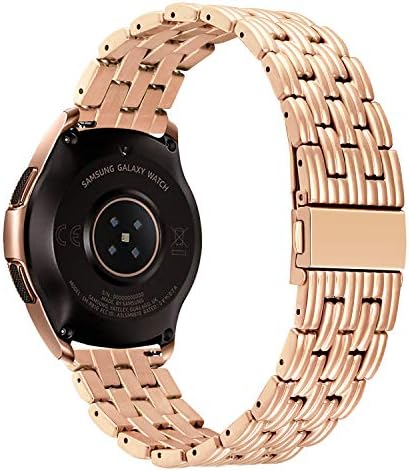 Dmorr Strap for Samsung Galaxy Watch 42mm /Galaxy Watch Active, 20mm Stainless Steel Band Metal Bracelet for Garmin Vivoactive 3/3 Music, Gear S2 Classic Rose Gold