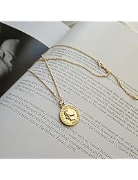 Collar con colgante de moneda de oro tallado para mujeres, niñas, hombres, de plata de ley 925, chapado en oro de 18 K, cadena simple y redonda, diosa de culto, medalla de celebridad, medalla reversible de recuerdo, gargantilla de bisutería, caja de regal