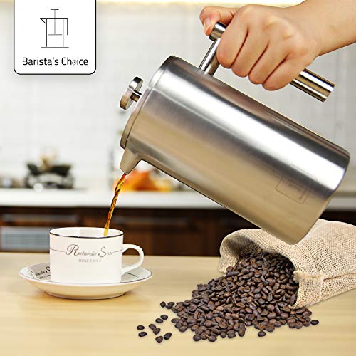 Barista's Choice French Press (max. 1 Liter) - hochwertiger Kaffeebereiter aus Edelstahl im edlen Design… – Bild 6