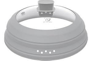 Microwave Splatter Cover Glass Cover Guard Lid with Collapsible Silicone for Food Pot Plate Cover 9.8 inch Light Grey