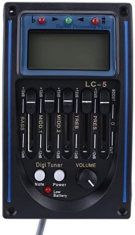 Kaisir EQ LC-5 5-Band EQ Equalizer System Acoustic Guitar Preamp Piezo Pickup LCD Screen Tuner - Blue Edge with Black Backgroud (BLUEDEGE)