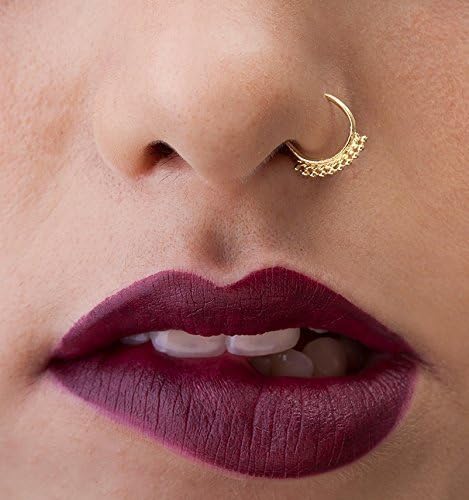 Tribal Nose Ring: 14K Gold Handmade Nostril Piercing Hoop in 20 Gauge 8mm
