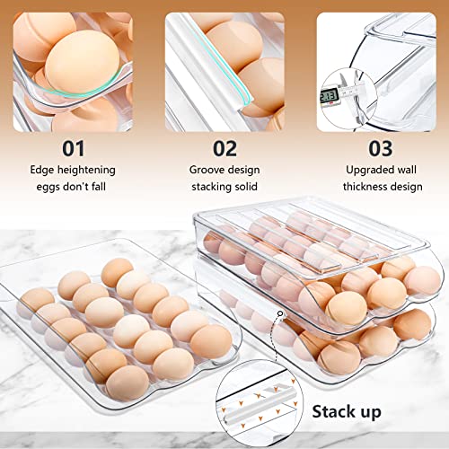 TAOPE Egg Holder for Refrigerator, Scrolling Egg Storage Container Reusable, Double Layer Fridge Egg Trays 36 Grids, Auto Rolling Egg Organiser Egg Storage, Smart Way to Ensure Older Eggs Get First