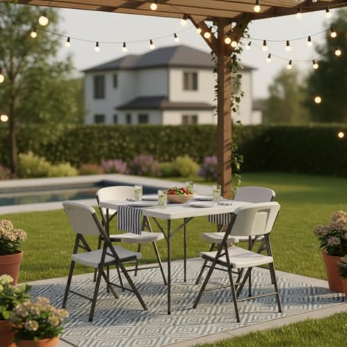 MARCOLO 86x86CM Square Folding Table – Heavy Duty HDPE & Steel Table, Weather & UV Resistant, Extra Sturdy, Portable & Easy to Store – Ideal for Indoor & Outdoor Use | No Assembly Required – White