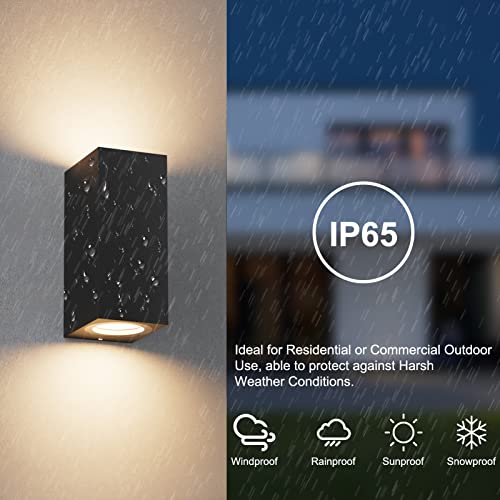 Klighten 2 Pieces Square Wall Lamp Outdoor/Indoor, IP65 Waterproof Black Outdoor Wall Sconce, GU10 Modern Aluminium Wall Light for Gardens, Hallway Terrace, Bulb Not Included