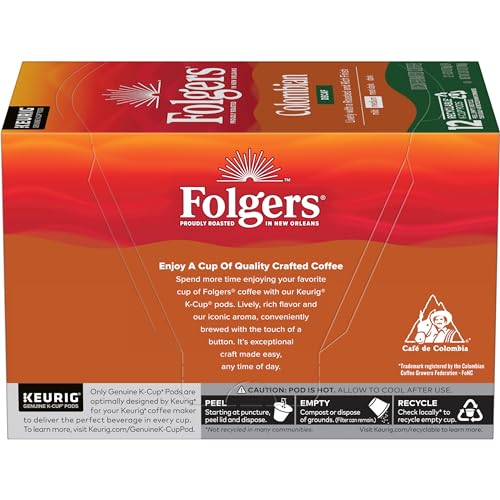 FOLGERS COLOMBIAN DECAF MEDIUM ROAST COFFEE, 72 KEURIG K-CUP PODS