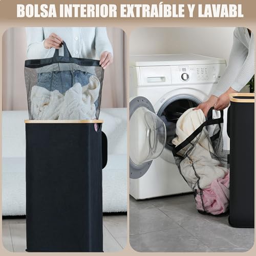 LIKYO Cesto de la Ropa Portátil Grande de 105L con Tapa Cesto de la Ropa Plegable con Tapa Ahorra Espacio en Taquillas, Dormitorios y Lavanderías, Adecuado Para Viajar, uso Doméstico（Negro）