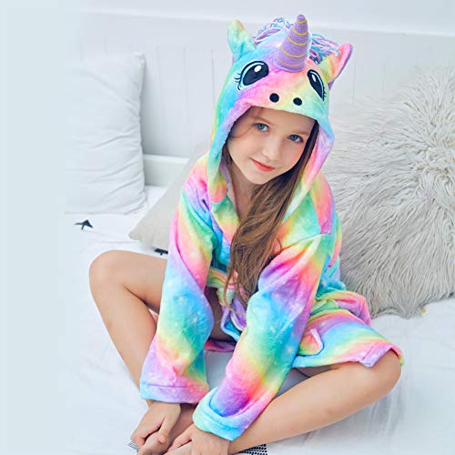 Beinou Unicorn Kid Robes Fleece Kid Bathrobe Rainbow Sleepwear for Girls Soft Long Shower Robe